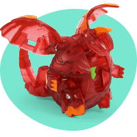 Image of a red Bakugan character inside of a teal circle.