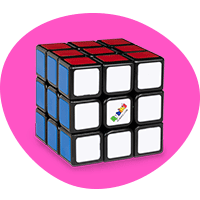 Image of a Rubik's cube inside a pink circle.
