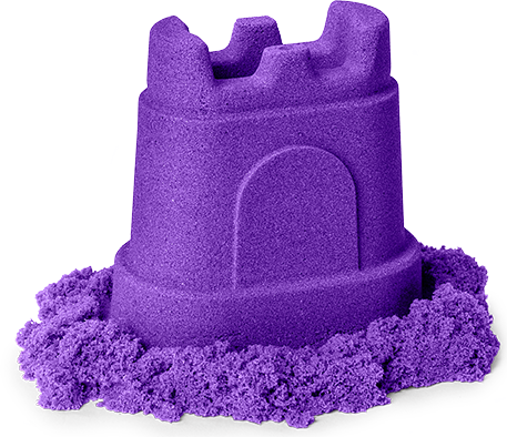 Image of a purple sandcastle made of Kinetic Sand.